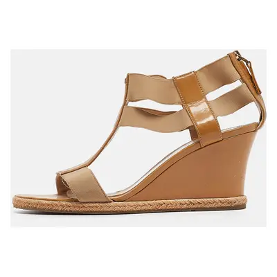 Fendi Brown Patent and Elastic Wedge Sandals Size