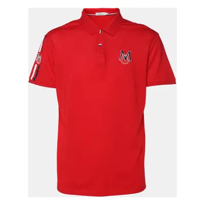 Moncler Red Cotton Pique Logo Patch Polo T-Shirt