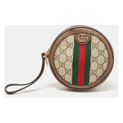 Gucci Beige GG Supreme Canvas and Leather Ophidia Round Wristlet Pouch