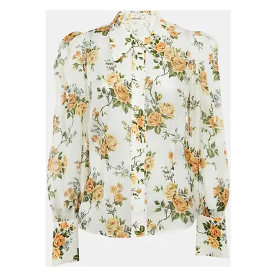 Zimmermann White/Multicolor Floral Print Linen and Silk Button Front Blouse