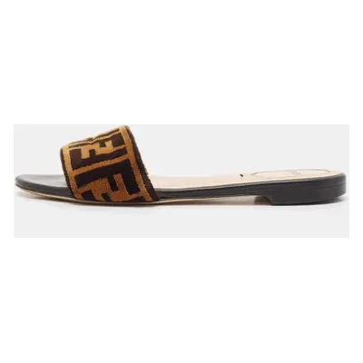 Fendi Black/Brown Zucca Velvet Slide Flats Size