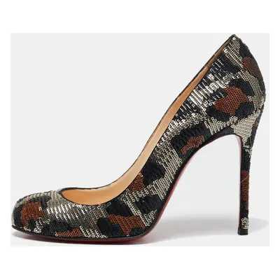 Christian Louboutin Tri-Color Leopard Print Sequins Fifi Pumps Size