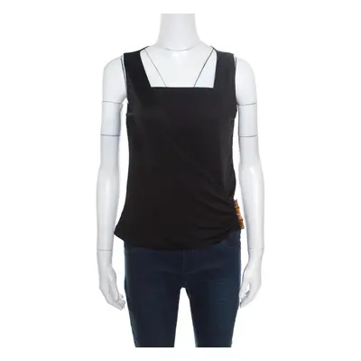 Gucci Black Draped Jersey Bamboo Buckle Detail Sleeveless Top