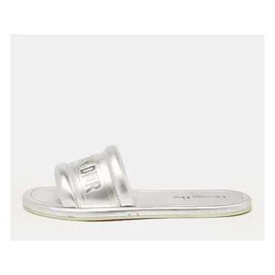 Dior Silver Leather Every-D Flat Slides Size