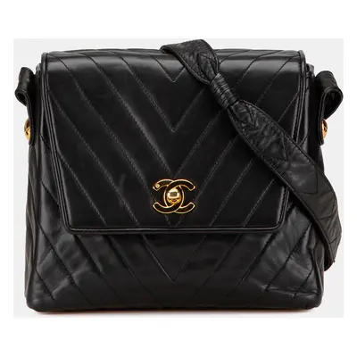 Chanel Black CC Chevron Lambskin Flap Bag