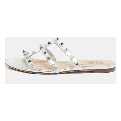 Valentino Silver Leather Rockstud Slide Flats Size