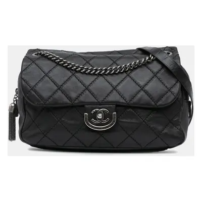 Chanel Black Leather Paris Edinburgh Jumbo Sporran Flap Bag