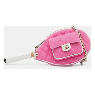 Chanel Pink Canvas Tennis Racket Mirror and Crossbody Set