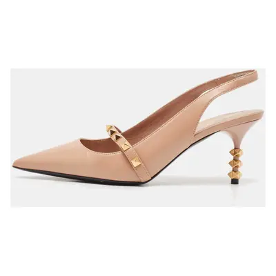 Valentino Beige Leather Rockstud Slingback Pumps Size 39.5