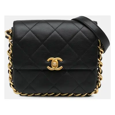 Chanel Black Small Quilted Calfskin Framing Chain Flap Bag