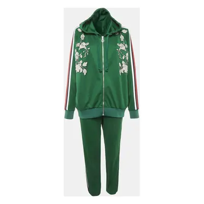 Gucci Green Floral Embroidered Cotton Blend Knit Tracksuit XL/L