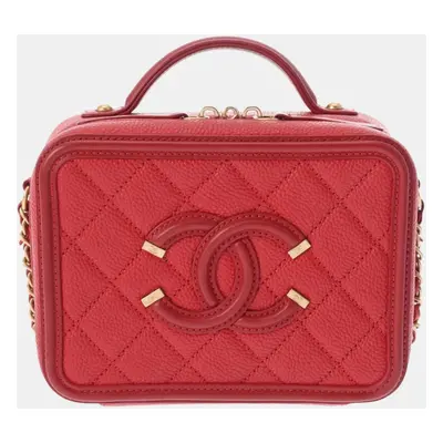 Chanel Red Caviar Skin CC Filigree Small Vanity Chain Shoulder Bag