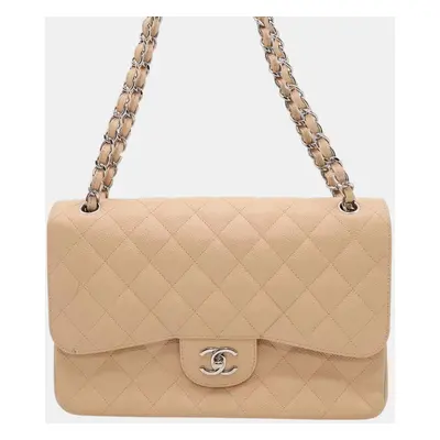 Chanel Beige Caviar Leather Classic Double Flap Chain Shoulder Bag