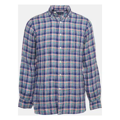 Ralph Lauren Blue Tartan Checks Sea Soft Linen Shirt