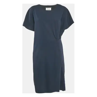 Maison Martin Margiela Navy Blue Rib Knit Trim Crepe Short Dress