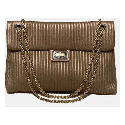 Chanel Champagne Vertical Quilted Stripe Leather Classic Flap Bag