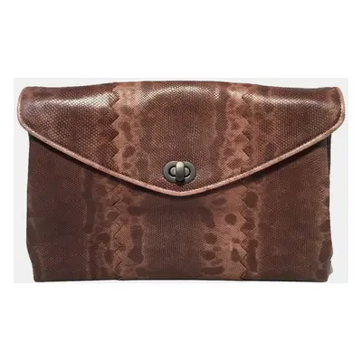 Bottega Veneta Brown Lizard Leather Clutch