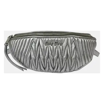 Miu Miu Silver Lambskin Matelasse Bum Bag