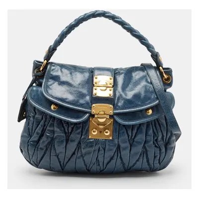 Miu Miu Dark Blue Matelassé Leather Coffer Hobo