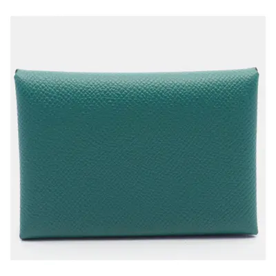 Hermes Green Leather Calvi Duo Wallet