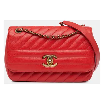 Chanel Red Diagonal Quilted Goatskin Small Flap Bag