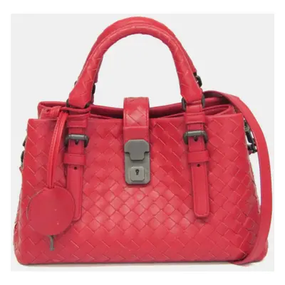 Bottega Veneta Red Leather Intrecciato Baby Roma Shoulder Bag