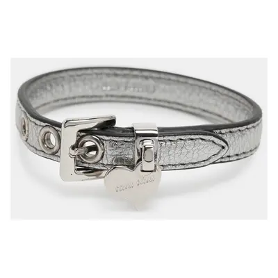 Miu Miu Silver Leather Wrap Bracelet