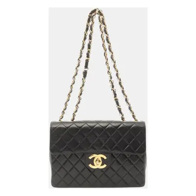 Chanel Black Lambskin Leather Classic Flap Shoulder Bag