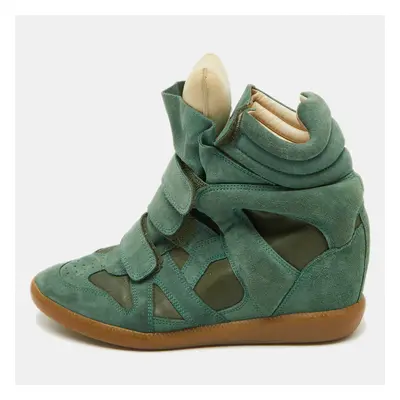 Isabel Marant Green Suede and Leather Bekett Wedge Sneakers Size