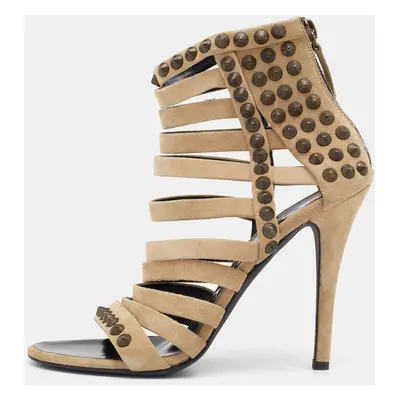 Giuseppe Zanotti For Pierre Balmain Beige Suede Studded Strappy Sandals Size