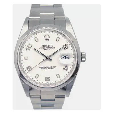 Rolex White Stainless Steel Oyster Perpetual Date Automatic Men's Wristwatch mm