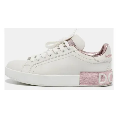 Dolce & Gabbana White/Pink Leather Portofino Low Top Sneakers Size