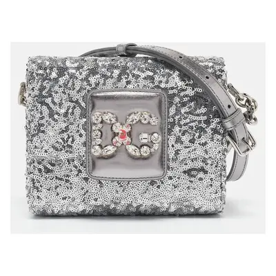 Dolce & Gabbana Silver Sequins and Leather DG Millennials Crossbody Bag