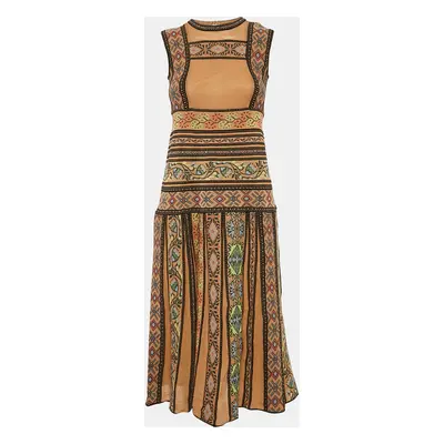 M Missoni Beige Patterned Intarsia Wool Knit Sleeveless Midi Dress