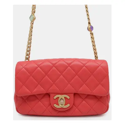 Chanel Red Lambskin Leather Flap Chain Shoulder Bag