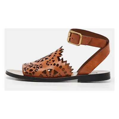 Chloe Brown Leather Kelby Flat Sandals Size