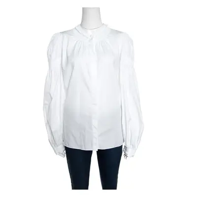 Alexander McQueen White Ruffled Gathered Trim Detail Long Sleeve Blouse