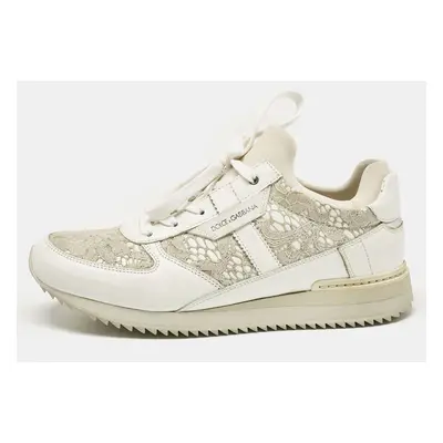 Dolce & Gabbana White Floral Lace and Leather Low Top Sneakers Size