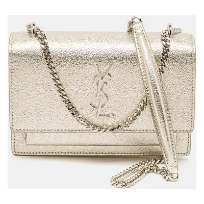 Saint Laurent Gold Textured Leather Mini Sunset Chain Bag