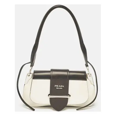 Prada Black/White Leather Sidonie Shoulder Bag