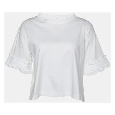 See by Chloe White Cotton Ruffled Sleeve Detail T-Shirt