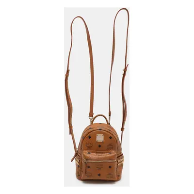 MCM Tan Cognac Visetos Coated Canvas and Leather Mini Stark Backpack