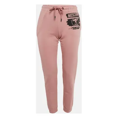 Moschino Pink Logo Print Cotton Sweatpants