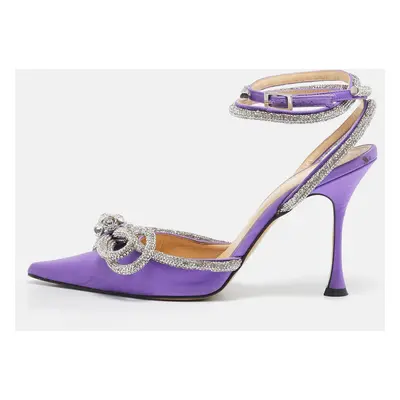 Mach & Mach Purple Satin Crystal Embellished Double Bow Pumps Size