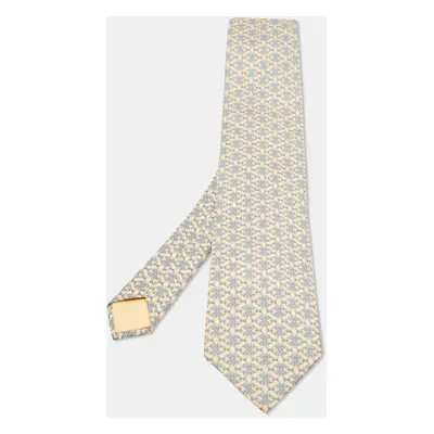 Hermes Vintage Yellow Printed Silk Traditional Tie