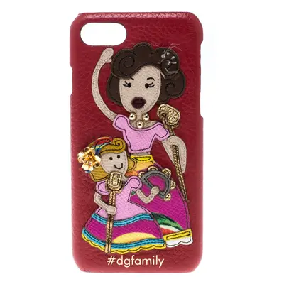 Dolce & Gabbana Red Leather Embellished #dgfamily Patch Iphone Case