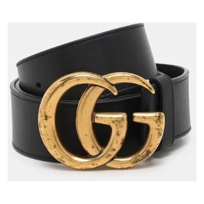 Gucci Black Leather GG Buckle Belt CM