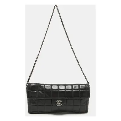 Chanel Black Chocolate Bar Quilted Leather East West Flap Bag