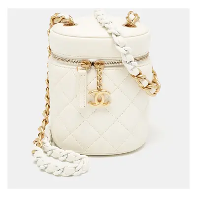 Chanel White Quilted Lambskin Leather Vanity Case Crossbody Bag