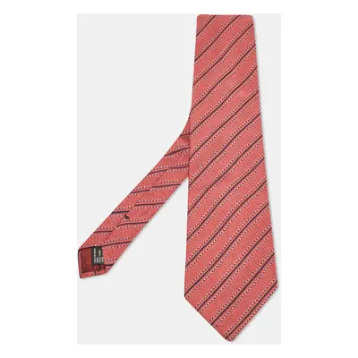 Gucci Pink Textured Diagonal Stripe Silk Traditional Tie